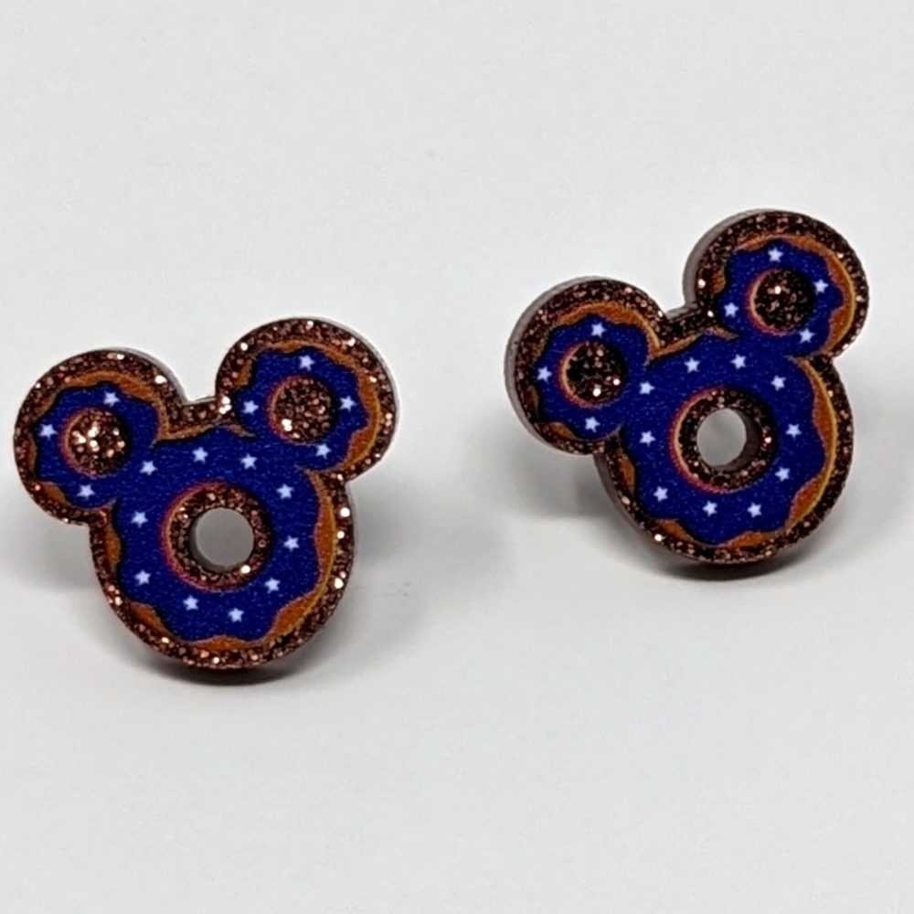 Mickey Mouse red white and blue glitter acrylic stud earrings